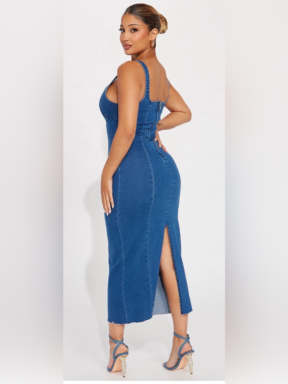 Fashion Nova Blue Denim Square-Neck Midi Dress - Picture 3 of 5